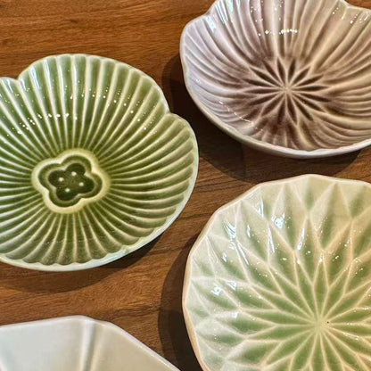 Sauce Plate Set of 5 – Mino Ware Aoi Kage Floral Relief