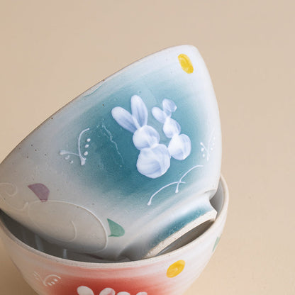 Ceramic Couple Bowl Set – Mino Ware Moonlit Rabbit Design