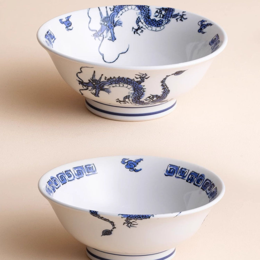 Ramen Bowl Dragon Design | Japanese Ceramic Porcelain Bowl