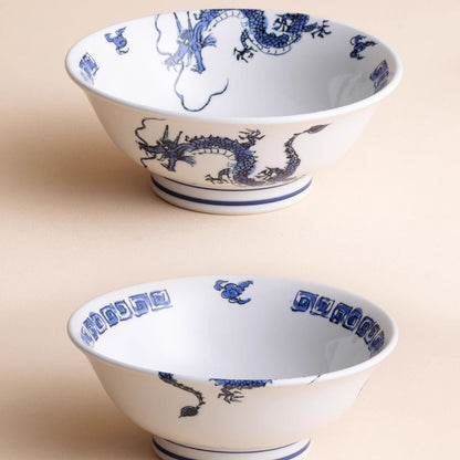 Ramen Bowl Dragon Design | Japanese Ceramic Porcelain Bowl