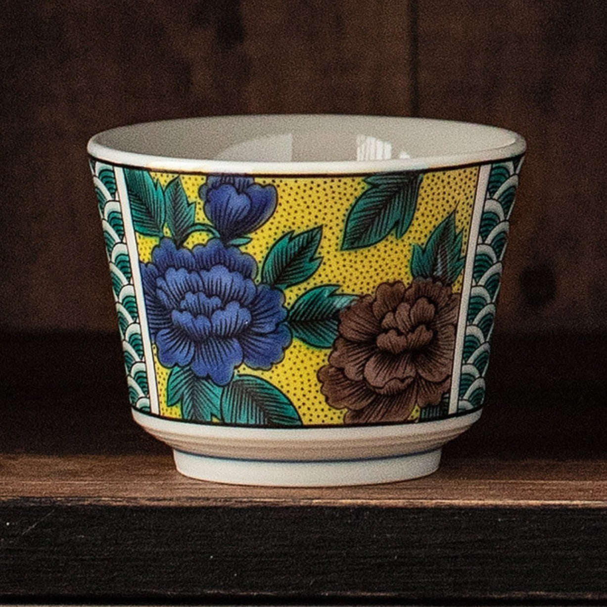 Japanese Tea Cup Set of 5 – Kutaniyaki Vintage Hand-Painted