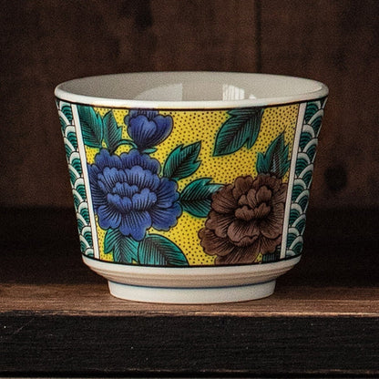 Japanese Tea Cup Set of 5 – Kutaniyaki Vintage Hand-Painted