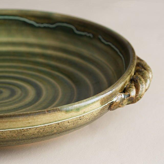 Ceramic Plate Japanese Handcrafted Curved Swirl Design Serving and Decorative Plate
