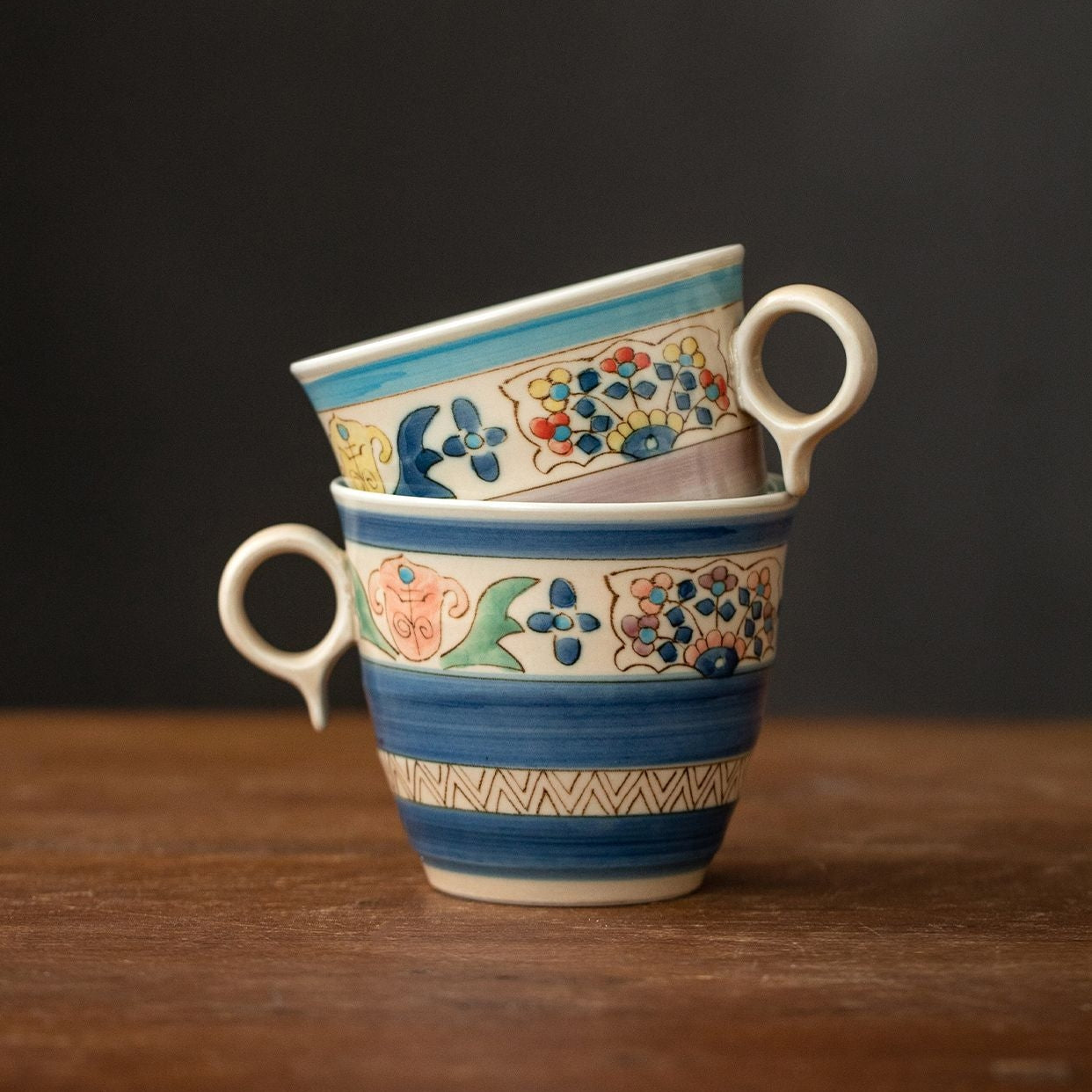 Ceramic Mug | Japanese Hasami Ware Hanashin Floral Vintage Handcrafted Collection