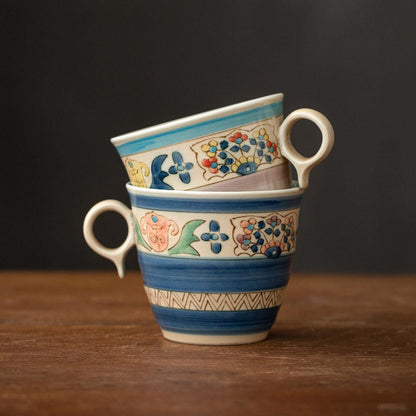 Ceramic Mug | Japanese Hasami Ware Hanashin Floral Vintage Handcrafted Collection