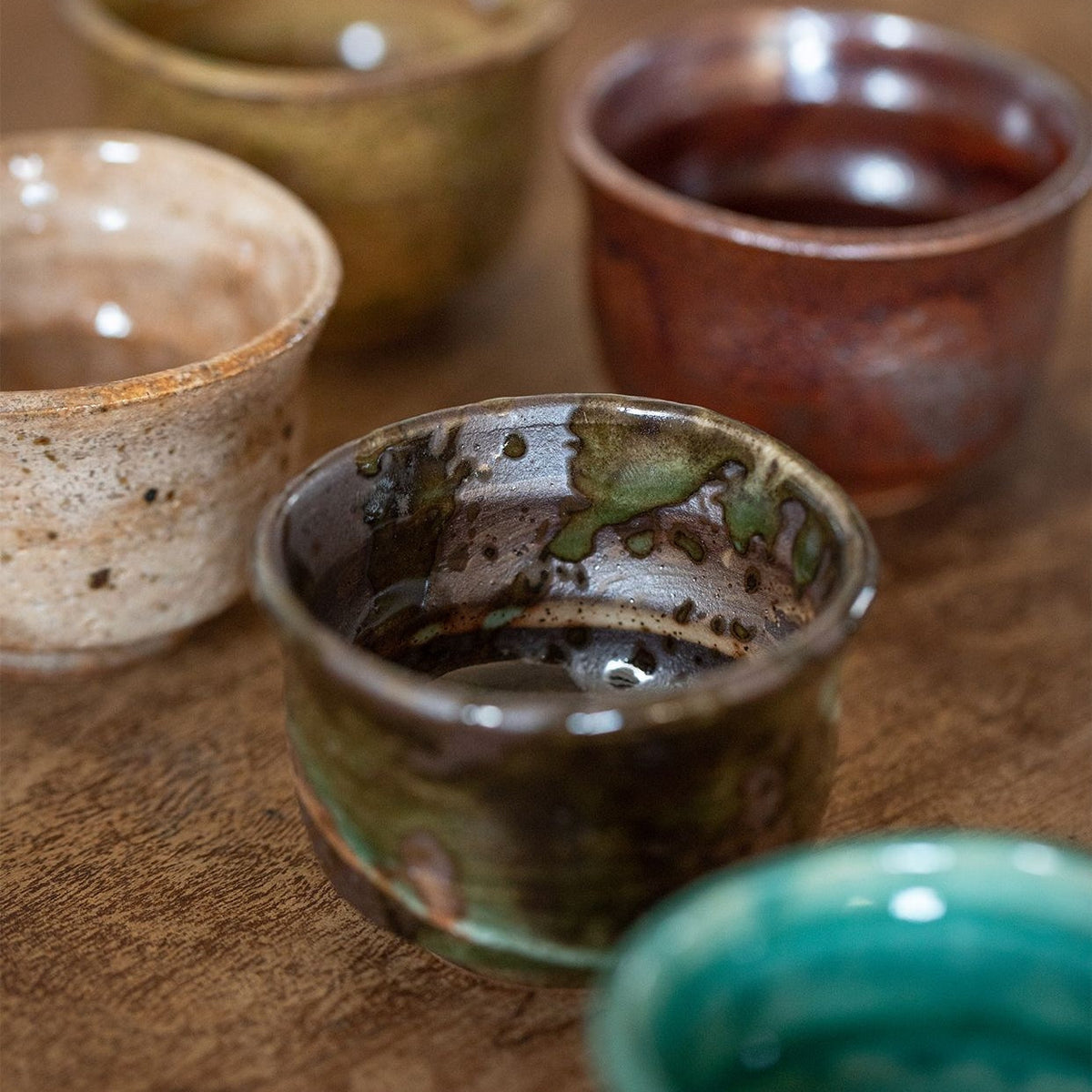 Japanese Tea Cup Set of 5 | Mino Ware Natural Wave Ceramic
