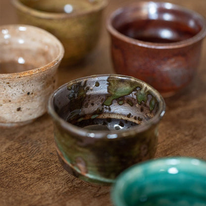 Japanese Tea Cup Set of 5 | Mino Ware Natural Wave Ceramic
