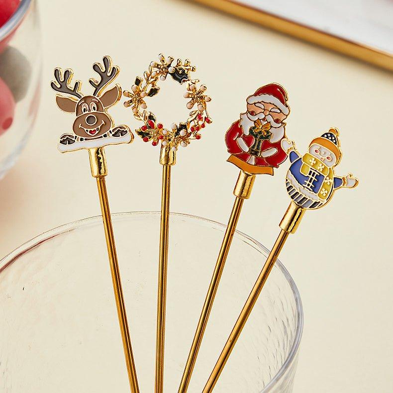Coffee Stirrer Set Gold Stainless Steel Themed Holiday Barware