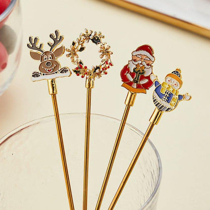 Coffee Stirrer Set Gold Stainless Steel Themed Holiday Barware