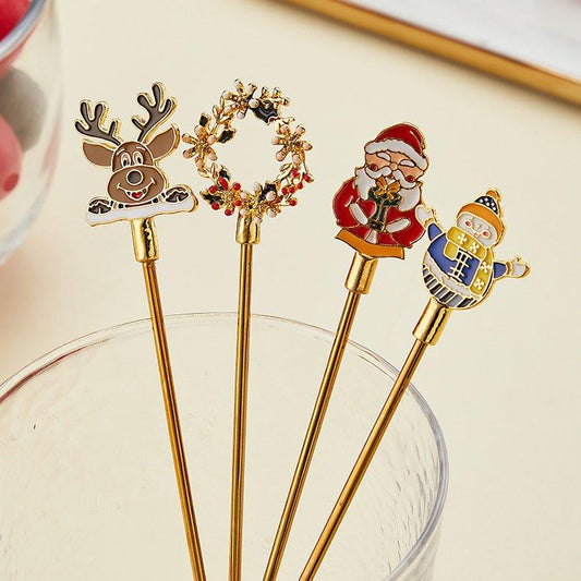 Coffee Stirrer Set Gold Stainless Steel Themed Holiday Barware