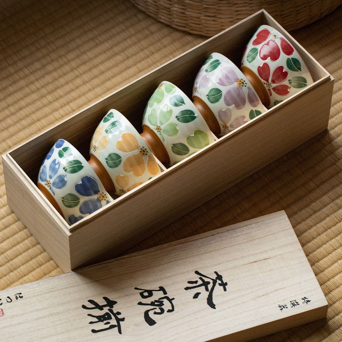 Rice Bowl Set of 5 – Mino Ware Saie Sakura Hand-Painted Ceramic