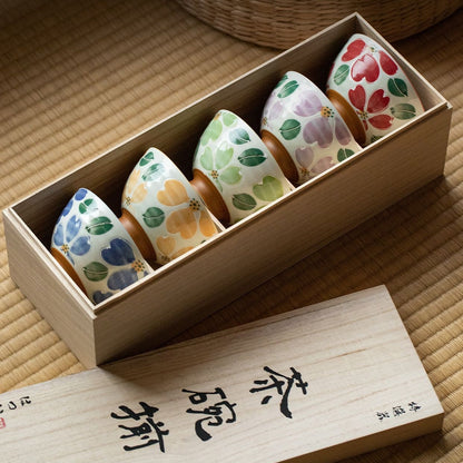 Rice Bowl Set of 5 – Mino Ware Saie Sakura Hand-Painted Ceramic