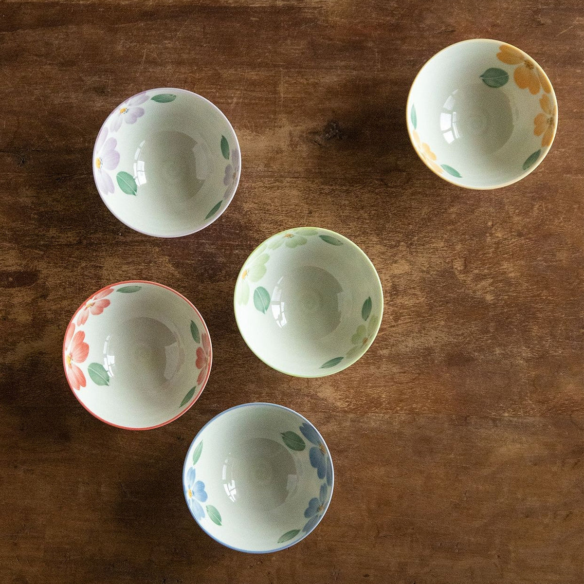 Rice Bowl Set of 5 – Mino Ware Saie Sakura Hand-Painted Ceramic