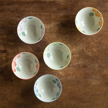 Rice Bowl Set of 5 – Mino Ware Saie Sakura Hand-Painted Ceramic