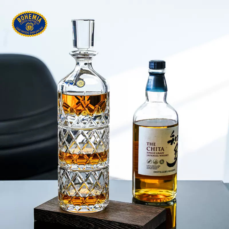 Whisky Decanter Set Bohemia Crystal Stackable Cut Crystal Whisky Decanter Glasses Czech Crystal Bar Gift Set