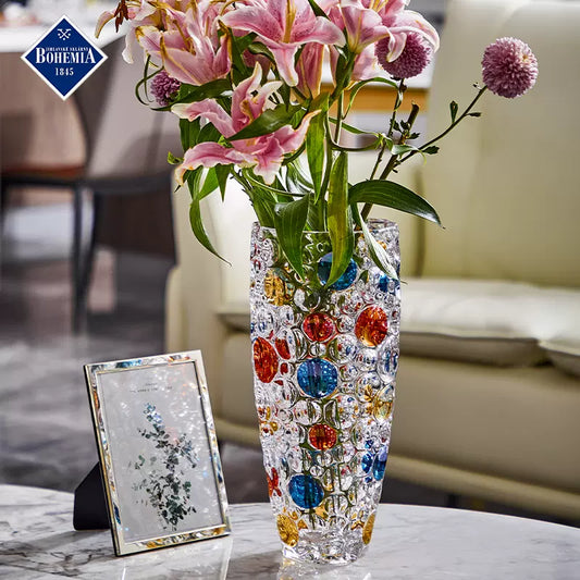 Bohemia Crystal Vase | Hand-Painted Gold Enamel Decorative Glass Vase