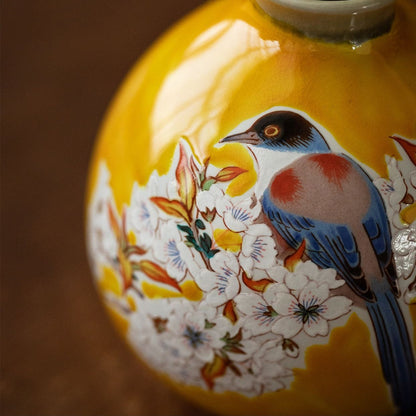 Japanese Sake Set – Kutaniyaki Yellow Sparrow Ceramic