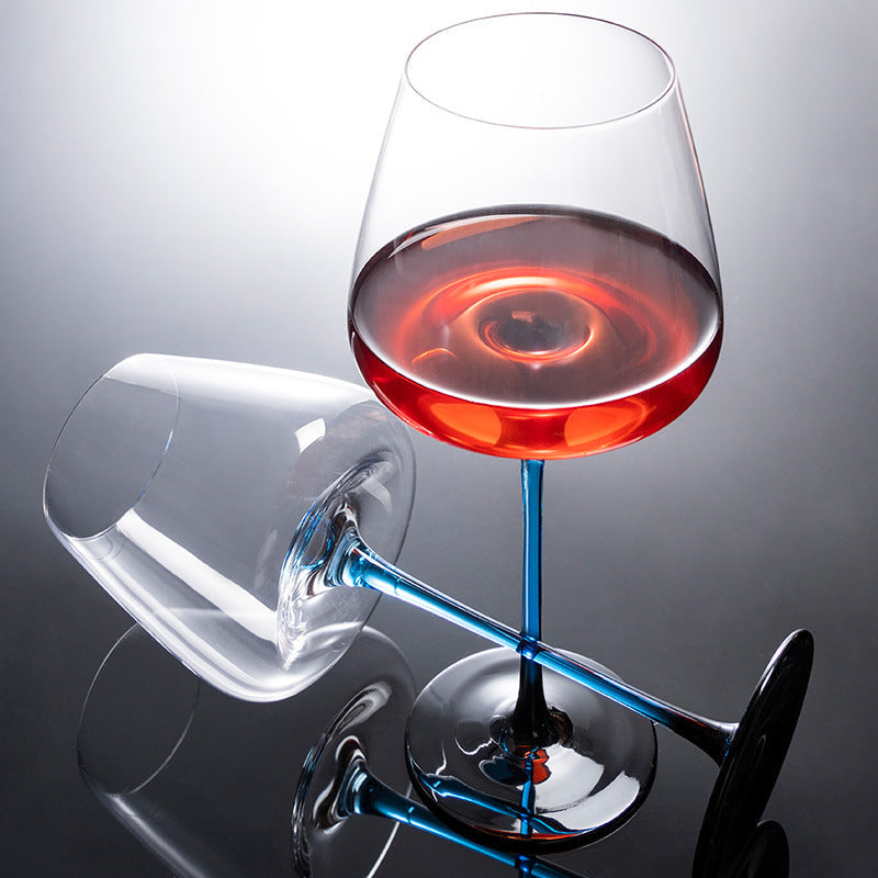Wine Glasses Blue Stem Hand-Painted Burgundy Glass Decanter Set