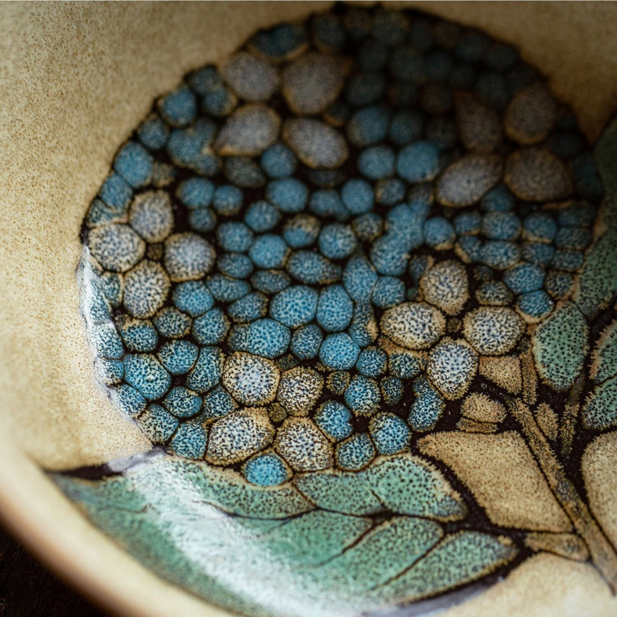 Ceramic Floral Bowl – Nunobiki Ware Hydrangea & Sunflower