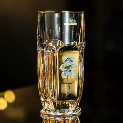 Whisky Glass Decanter Set Bohemia Gold Enamel Flower Czech Crystal Short Tall Whisky Glass Decanter Gift Box