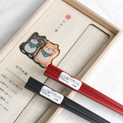 Chopsticks Gift Set | Japanese Shiba Inu & Kitten Handcrafted Wood Couples Wedding
