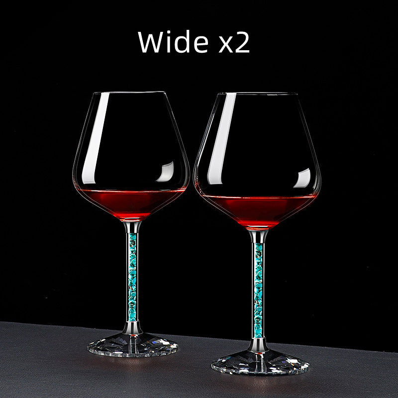 Red Wine Glasses Set Coral Turquoise Stem with Decanter & Stand – Elegant Crystal Glassware