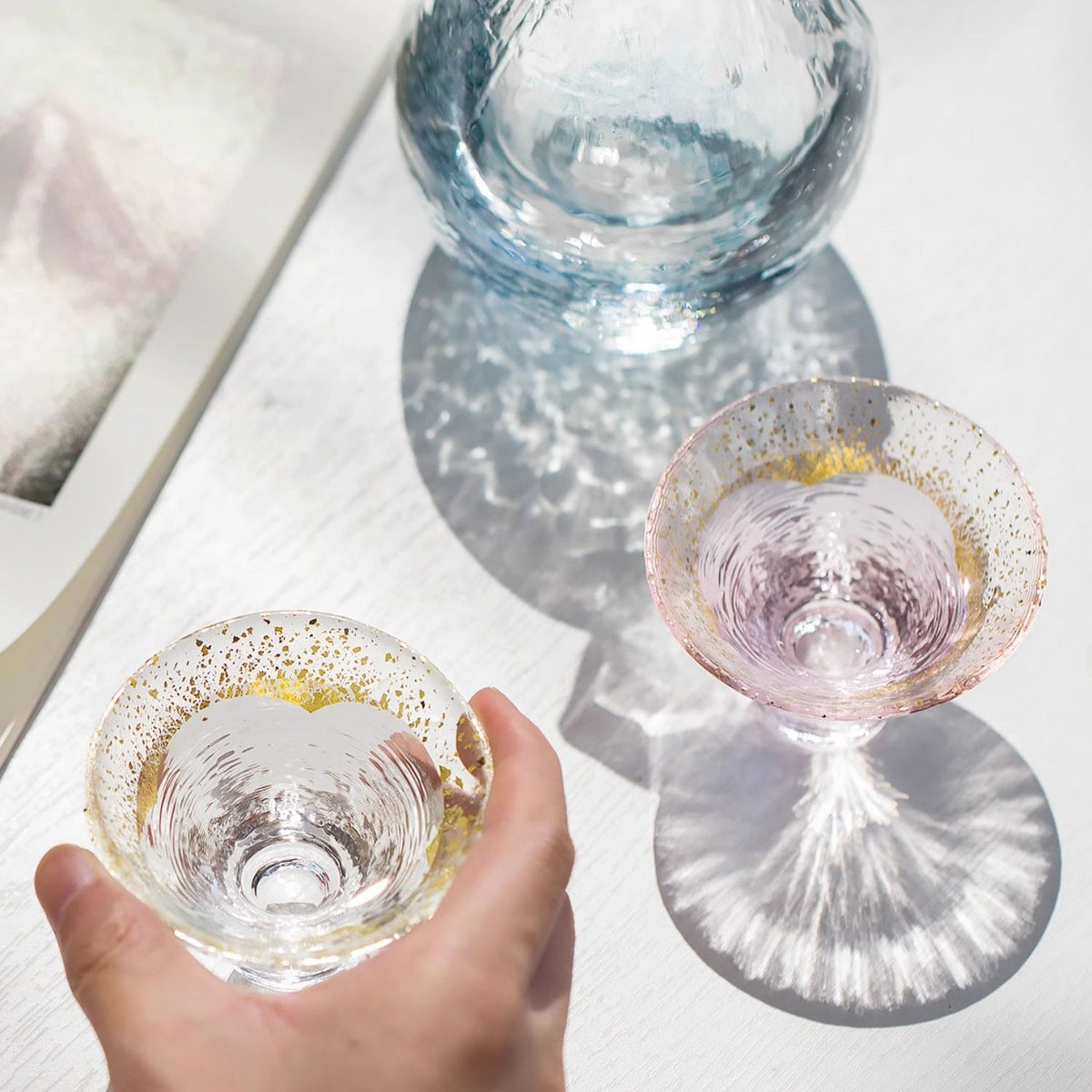 Sake Cup Set – Mt. Fuji Gold Leaf Kinka & Sakura Glass Pair