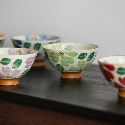 Rice Bowl Set of 5 – Mino Ware Saie Sakura Hand-Painted Ceramic