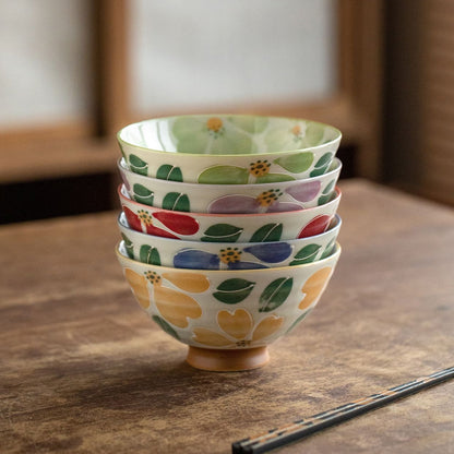 Rice Bowl Set of 5 – Mino Ware Saie Sakura Hand-Painted Ceramic