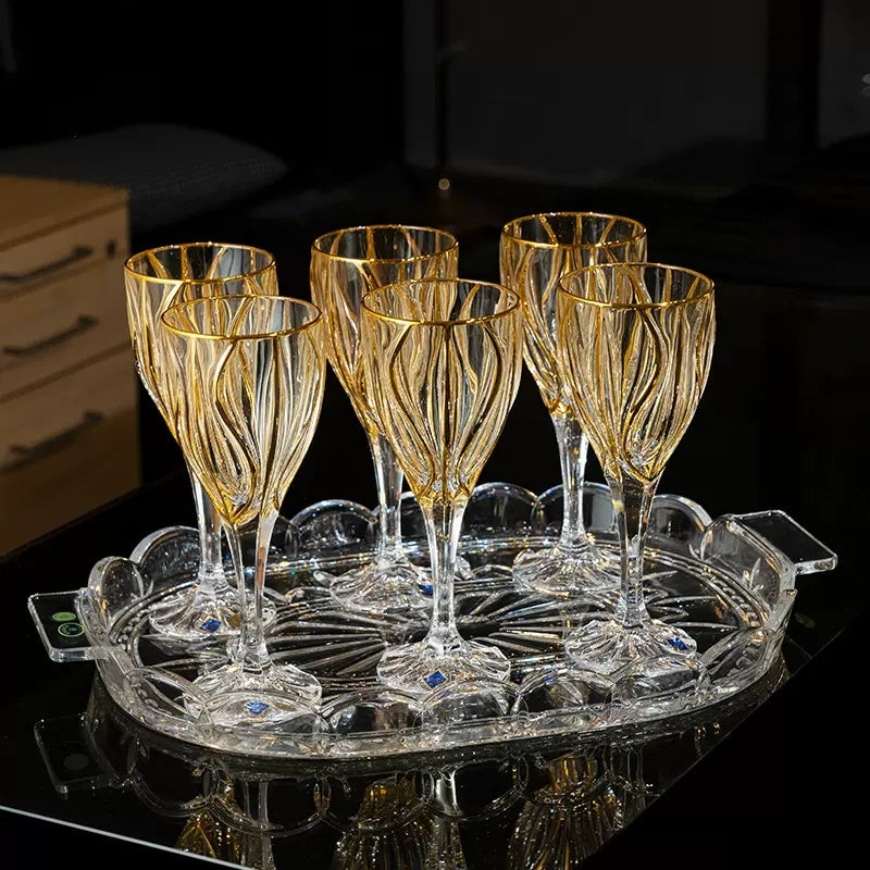 Wine Glass Set Bohemia Crystal Luxury Gold Detail Czech Crystal Wine Champagne Glass Decanter Set Gift Box