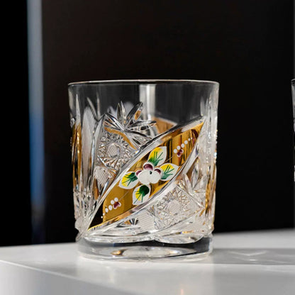 Whisky Glasses Bohemia Floral Enamel Crystal Hand-Painted Gold Gilt Czech Crystal Whisky Glass Gift Set of 2