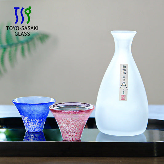 Sake Set Japanese Glass Flagon & Cups – Sakura Mt. Fuji