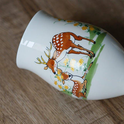 Japanese Ceramic Tall Cup – Hand-Painted Animal Artist Signed