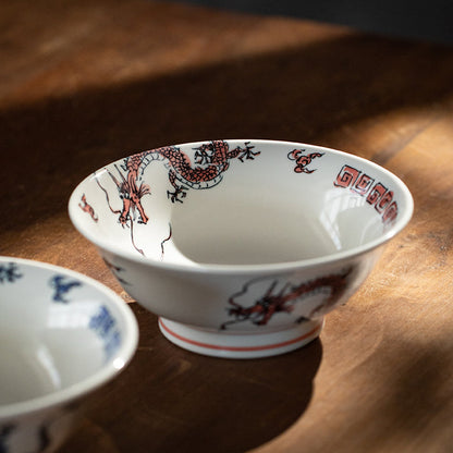 Ramen Bowl Dragon Design | Japanese Ceramic Porcelain Bowl