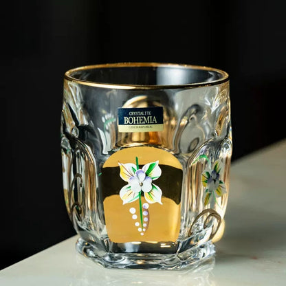 Whisky Glass Decanter Set Bohemia Gold Enamel Flower Czech Crystal Short Tall Whisky Glass Decanter Gift Box