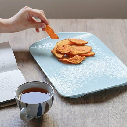 Ceramic Serving Platter | Japanese Floral Pattern Rectangular Dish