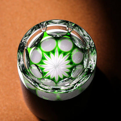 Luxury Whiskey Glass Edo Kiriko Jade Blossom Hand-Carved Crystal | Japanese Artisan Glassware