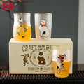 Beer Mug Gift Set Frosted Glass Japanese Edo Neko Cat Design Ukiyo-e Beer Glasses Set of 3 Made in Japan