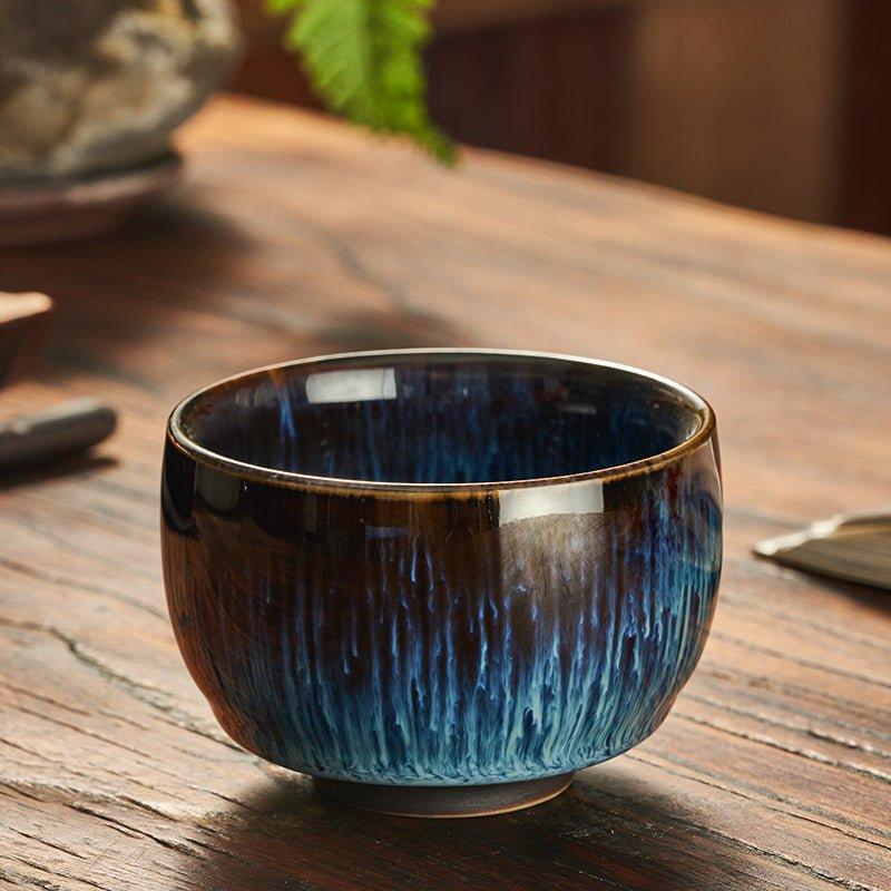 Blue Ceramic Tea Cup Japanese Gloss Glazed Short Tall Wide Styles