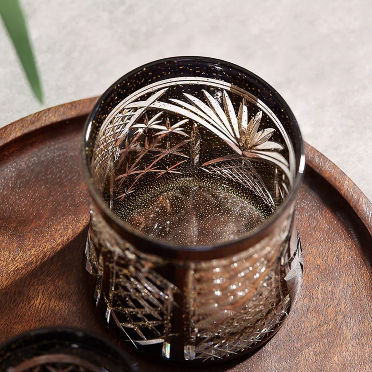 Sake Set Kiriko Glass – Gold Leaf Black Crystal Handcrafted