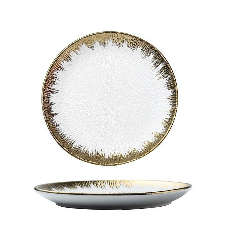 Ceramic Round Dinner Plate – Matte Black White Gold Rim