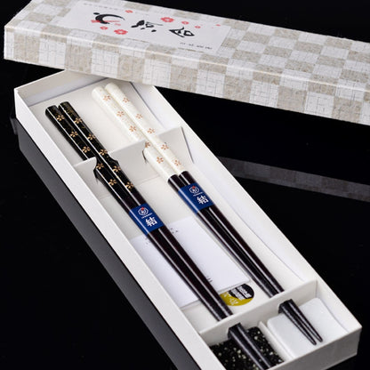 Wedding Chopsticks Gift Set | Golden Sakura Couple Black White