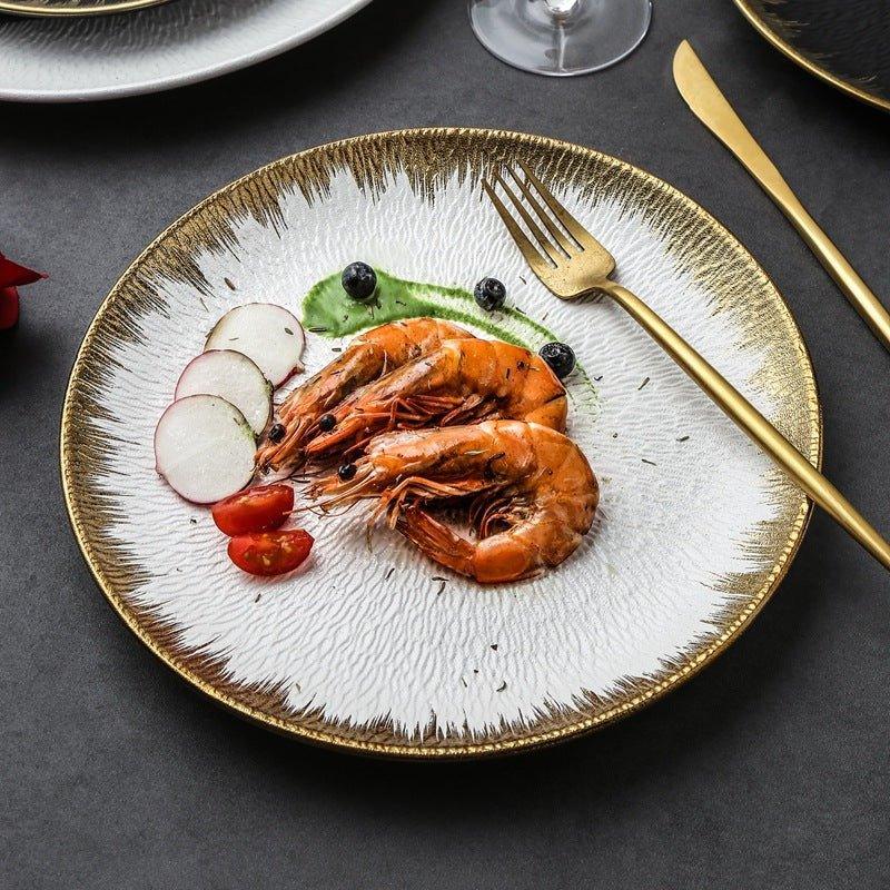 Ceramic Round Dinner Plate – Matte Black White Gold Rim