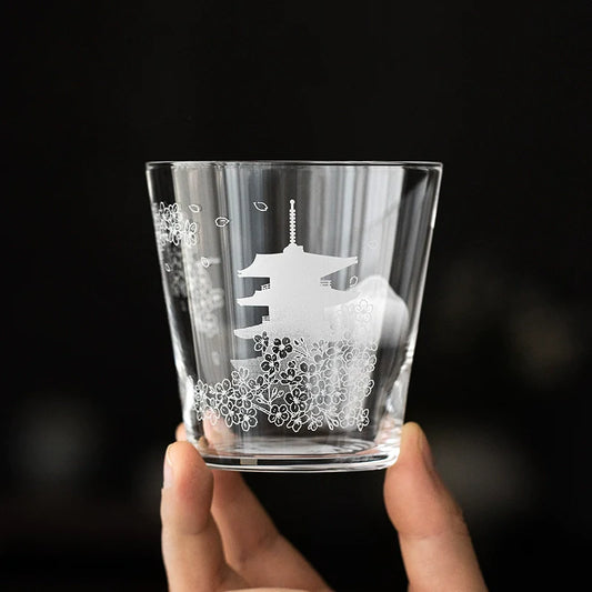 Whiskey Glass Japanese Scenic Etched Tumbler | Toyo-Sasaki