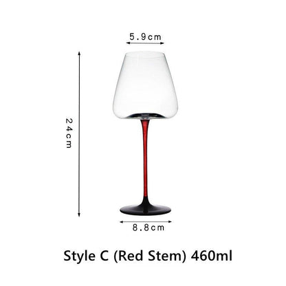 Burgundy Wine Glasses Crystal Red Stem – Wide Bowl Pinot Noir Glass Set | Regular & Red Stem Styles