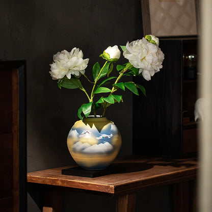 Japanese Ceramic Vase – Kutaniyaki Crane or Fuji Sakura