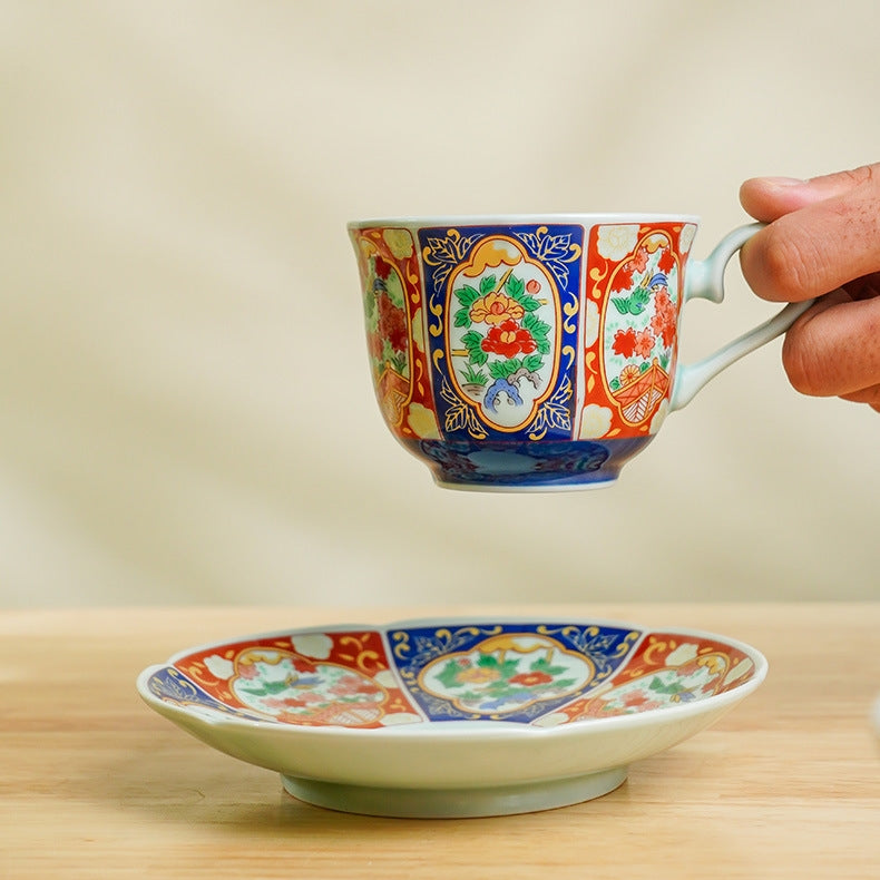 Japanese Tea Cup & Saucer Set – Mino Ware Kachofugetsu