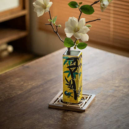 Japanese Ceramic Vase – Kutaniyaki Bamboo Sparrow Gold Glaze