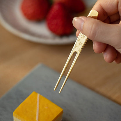 Dessert Fork Gold Stainless Steel Japanese Engraved Sakura Set