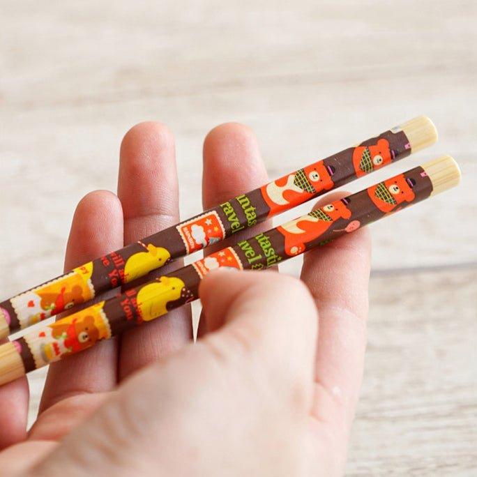 Bamboo Cooking Chopsticks Extended Bear Cartoon Anti-Slip Dual Set